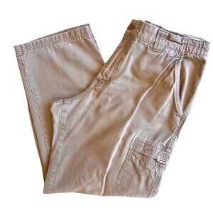 LL Bean Comfort Waist Utility Cargo Khaki Pants 35x30 Pockets